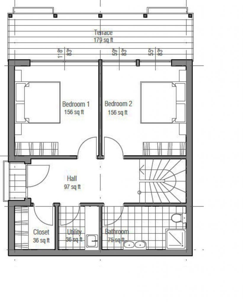 Plano de casa de dos pisos y medio estilo moderno. - Arkihome