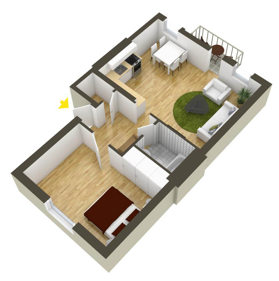 37 diseños de casa en planos 3D con dos dormitorios. - Arkihome