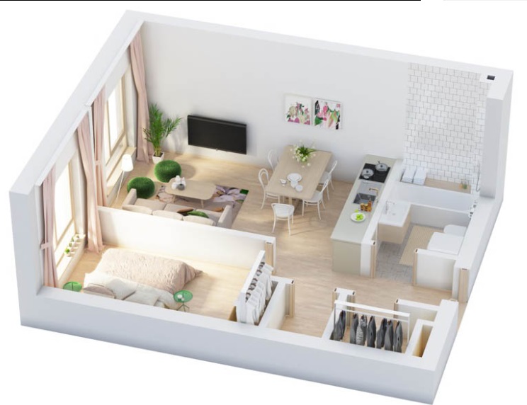 37 diseños de casa en planos 3D con dos dormitorios. - Arkihome