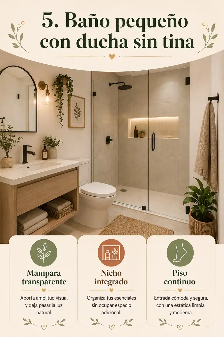 5. Baño pequeño con ducha sin tina