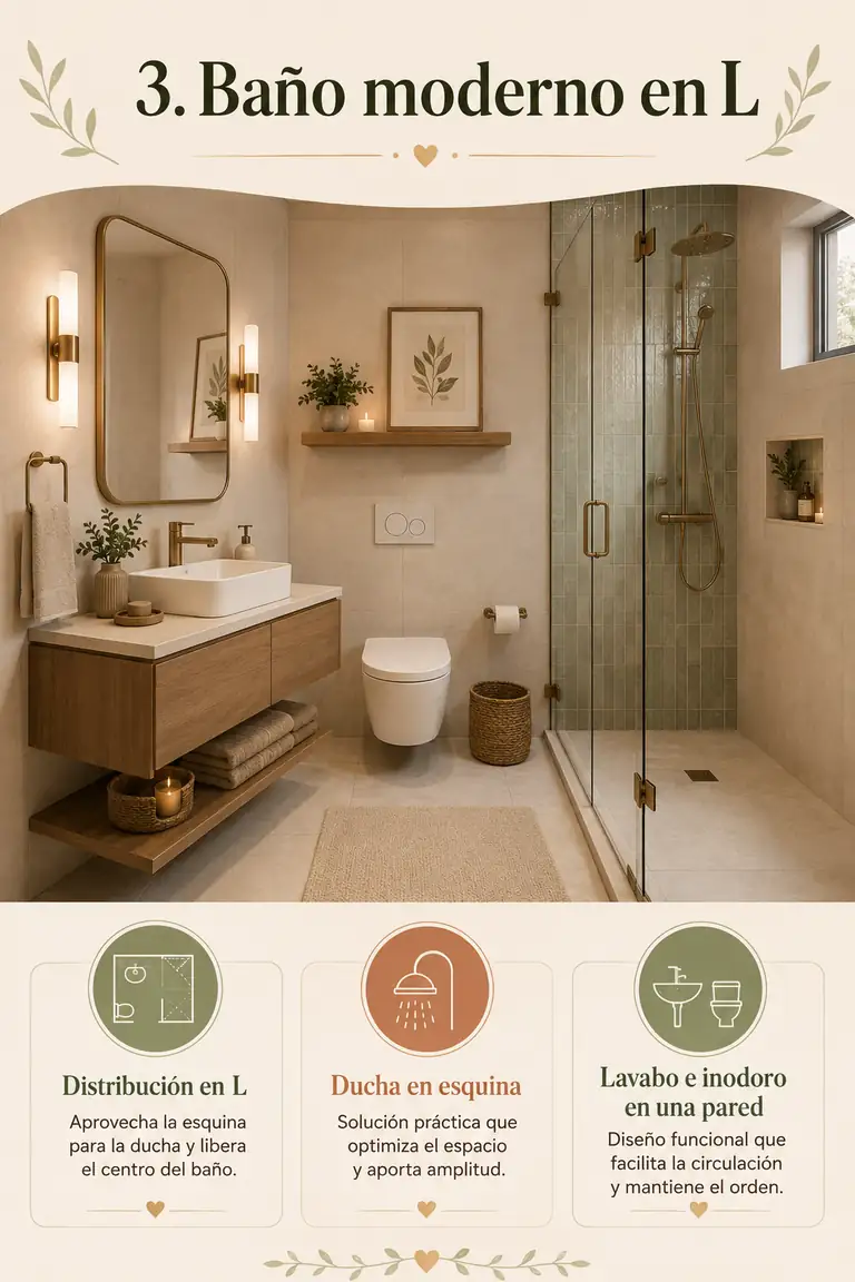 3. Baño moderno en L