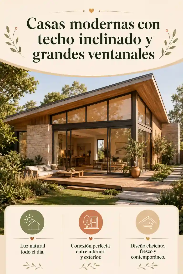 Casas modernas con techo inclinado y grandes ventanales