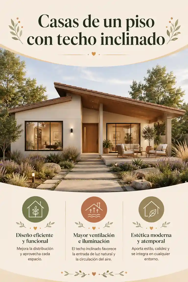 Casas de un piso con techo inclinado