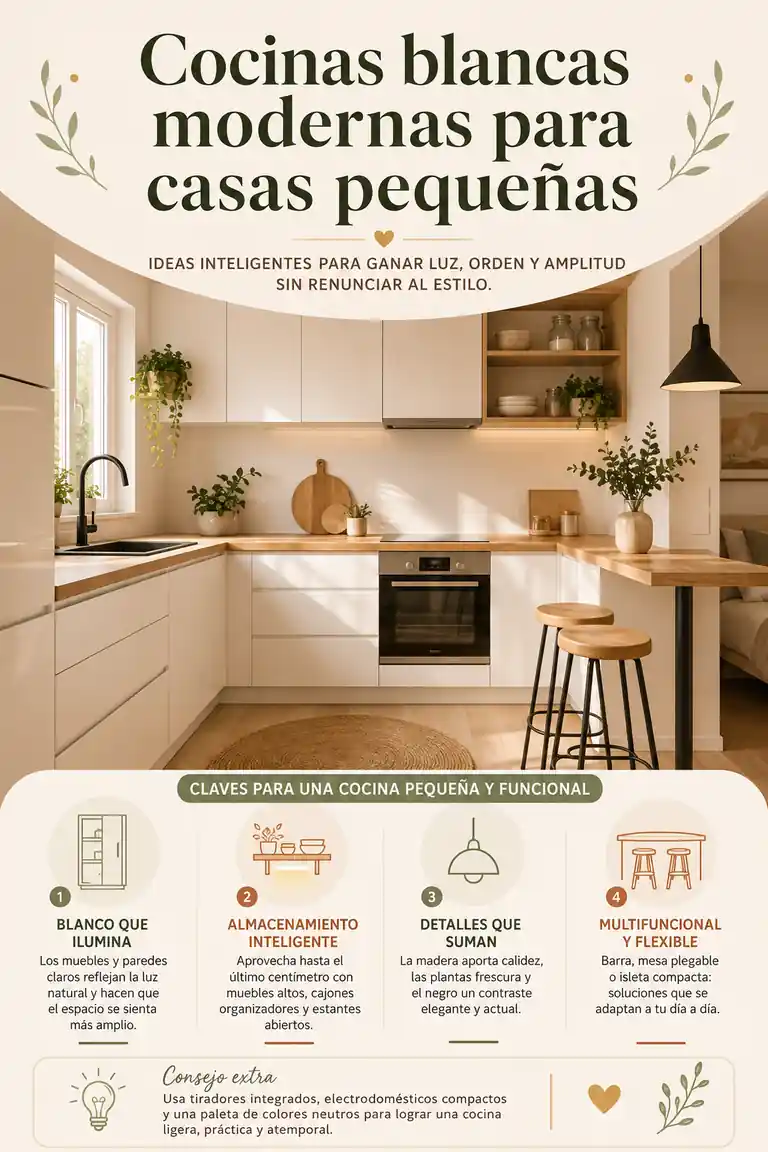 Cocinas blancas modernas para casas pequeñas