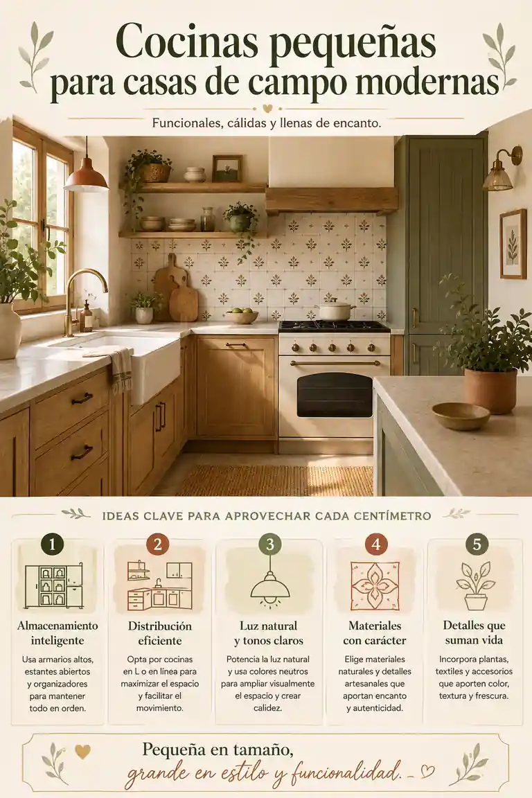 Cocinas pequeñas para casas de campo modernas