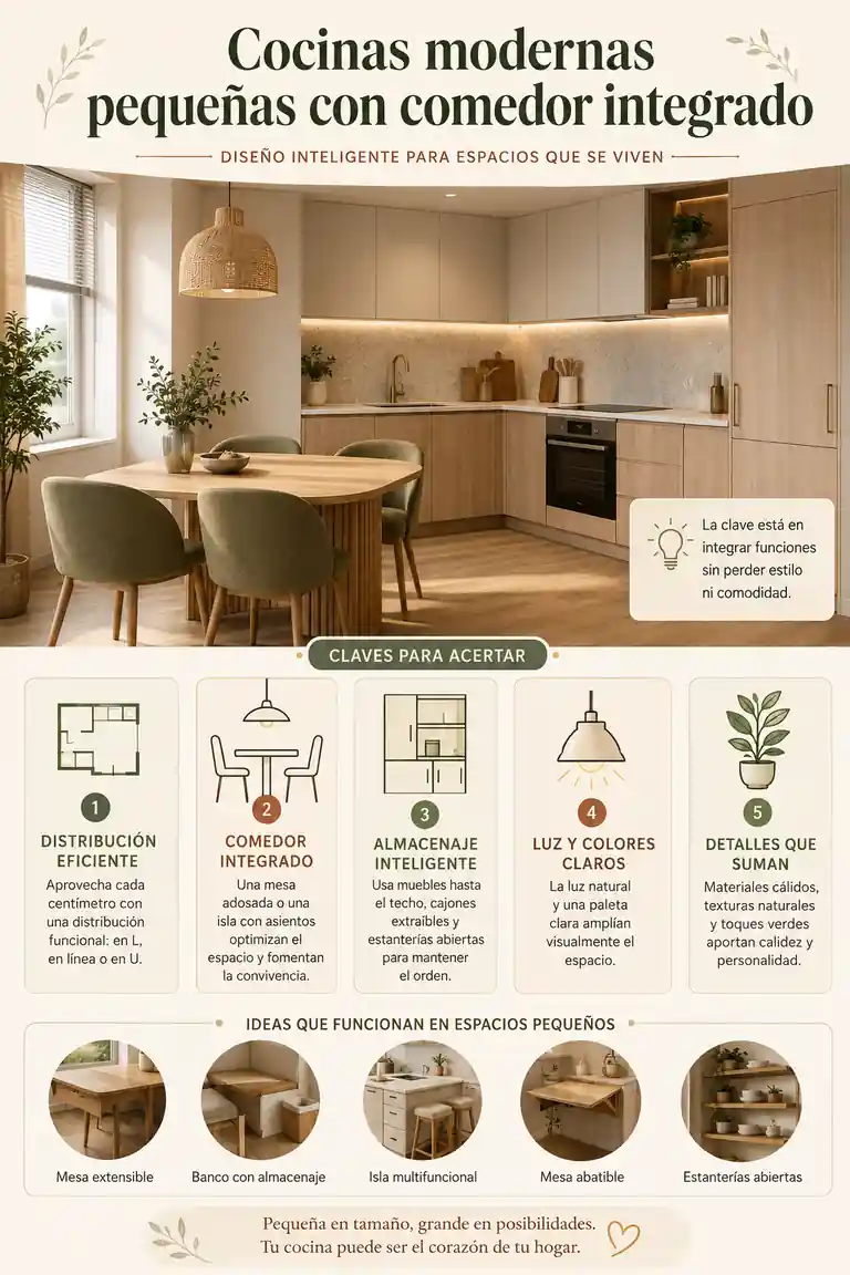 Cocinas modernas pequeñas con comedor integrado