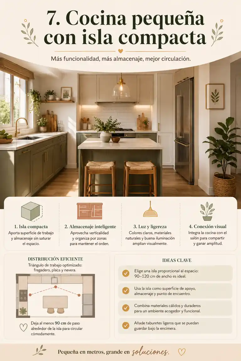7. Cocina pequeña con isla compacta