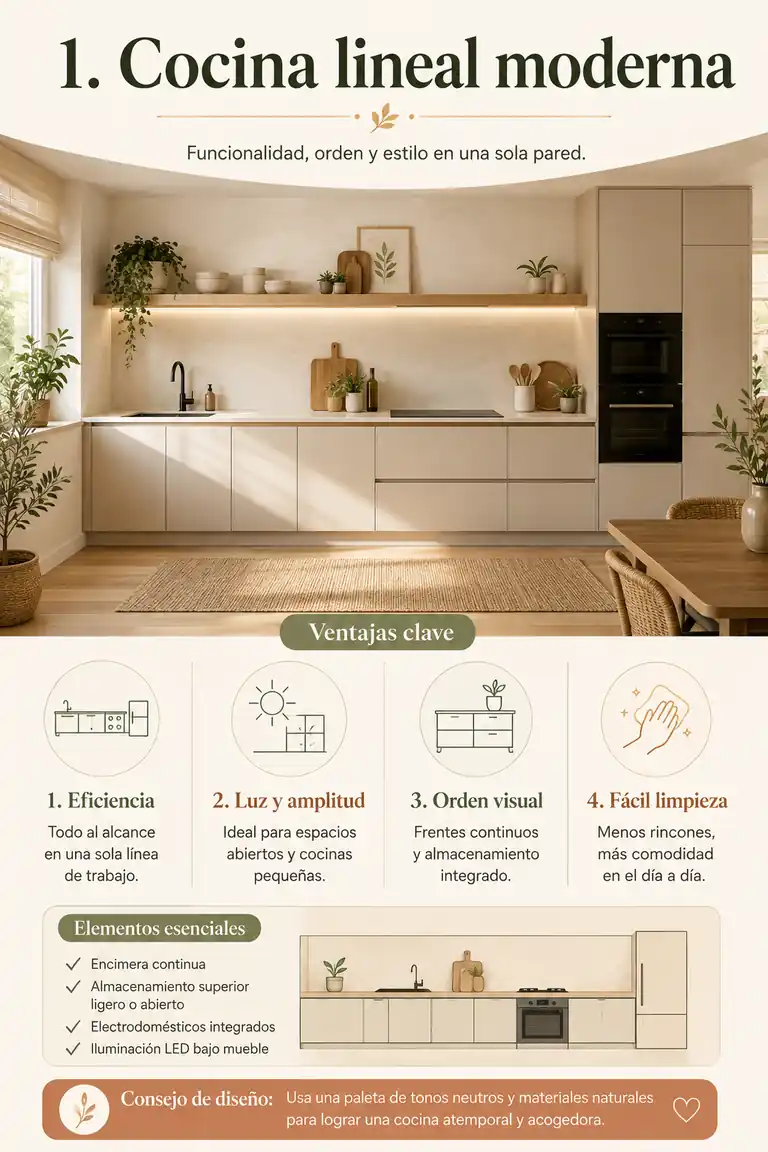 1. Cocina lineal moderna