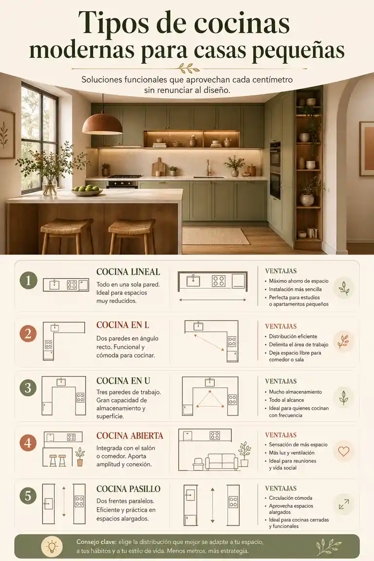 Tipos de cocinas modernas para casas pequeñas