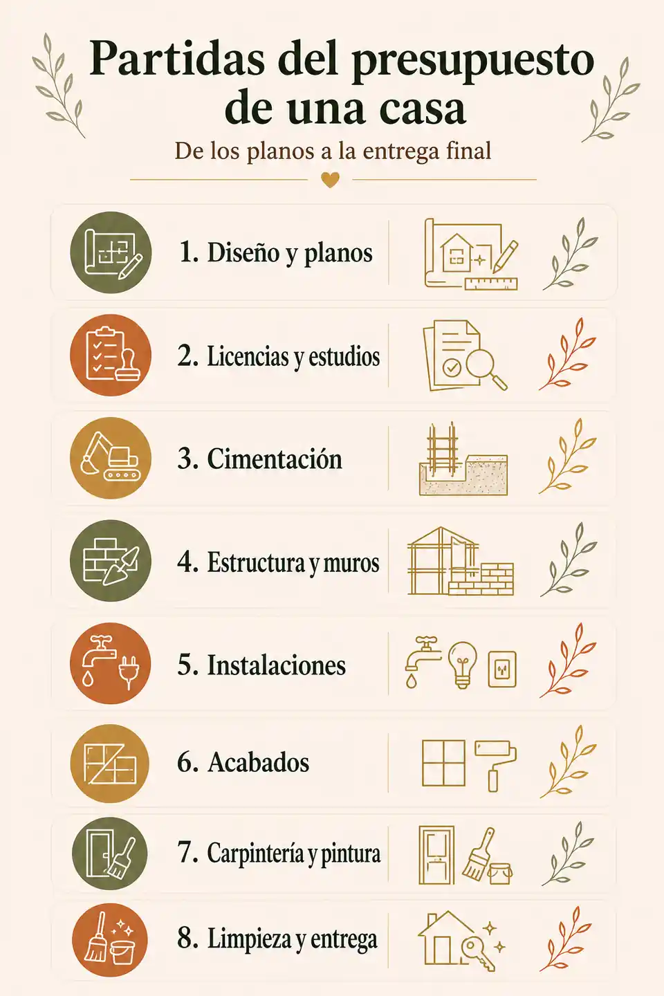 Principales partidas del presupuesto de una casa