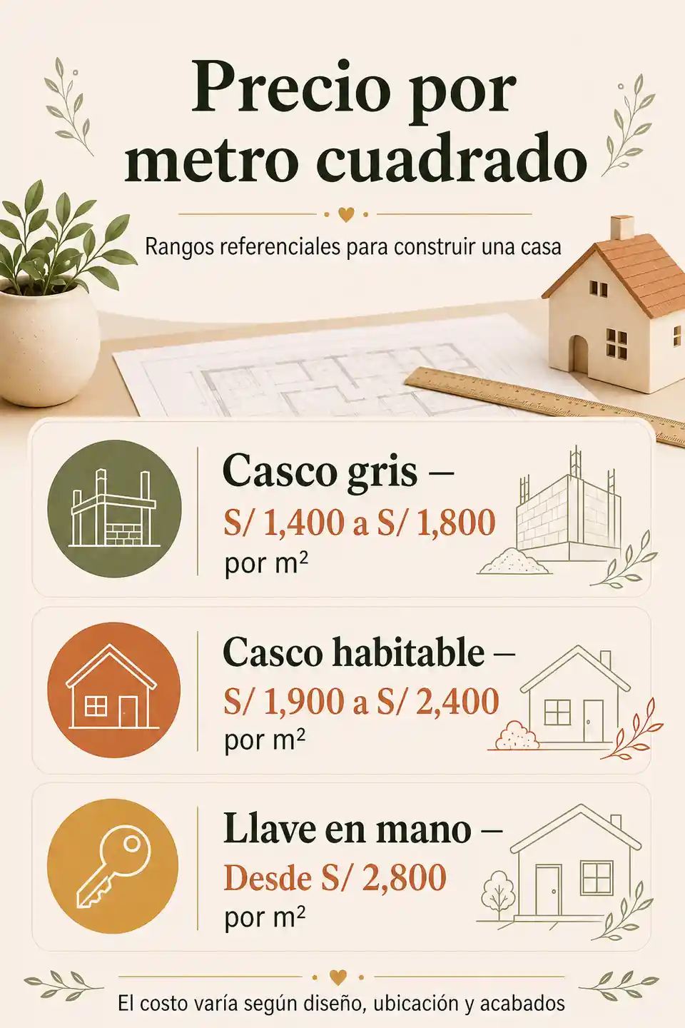Precio por metro cuadrado para construir una casa