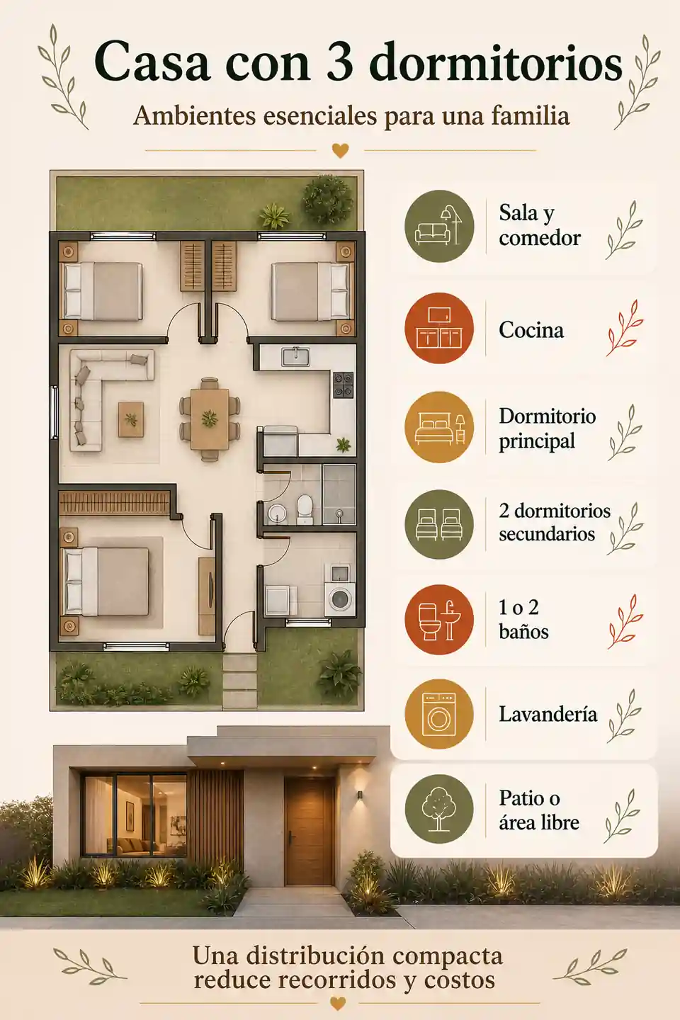 Costo de construir una casa con tres dormitorios