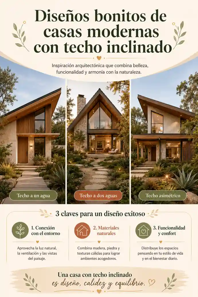 Diseños bonitos de casas modernas con techo inclinado