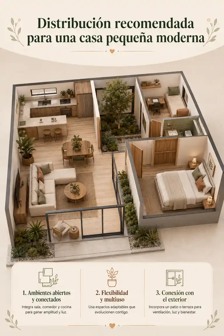 Distribución recomendada para una casa pequeña moderna