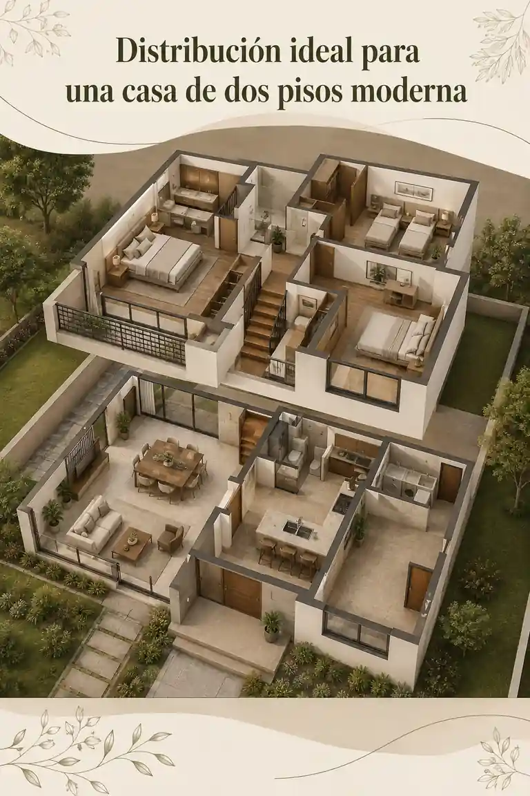 Distribución ideal para una casa de dos pisos moderna
