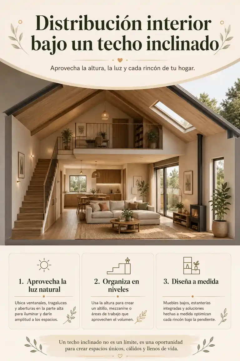 Distribución interior bajo un techo inclinado