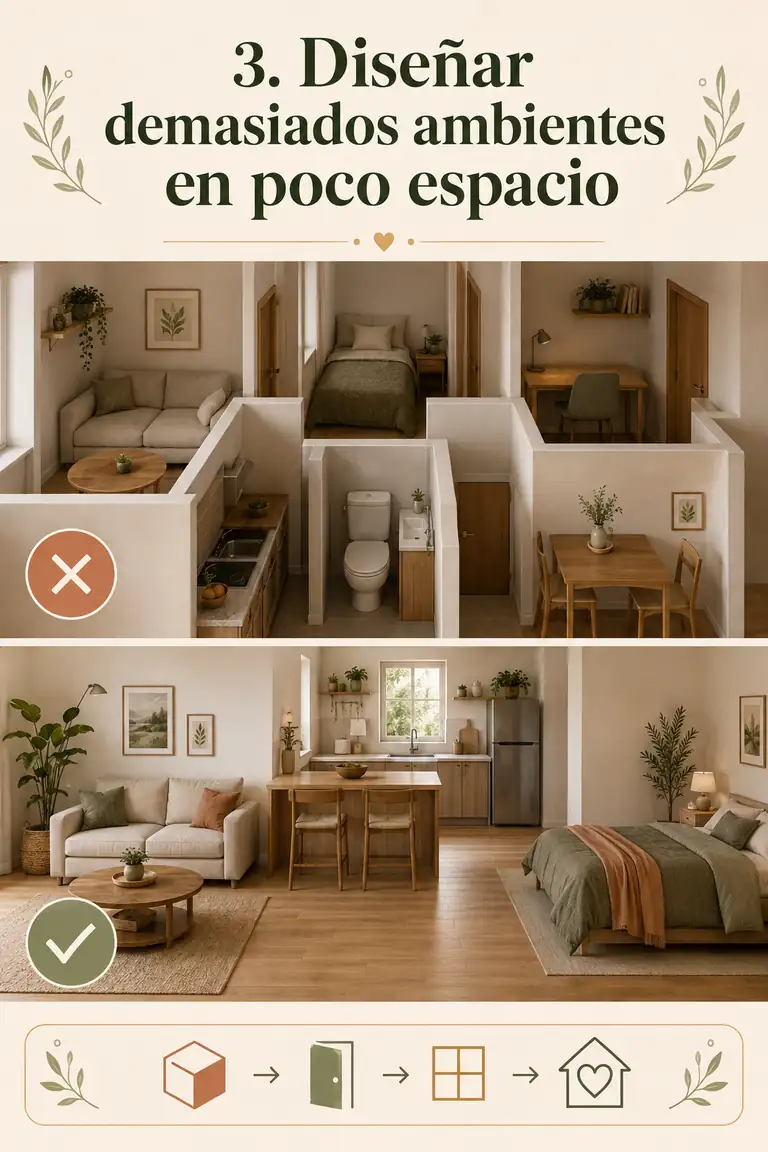 3. Diseñar demasiados ambientes en poco espacio