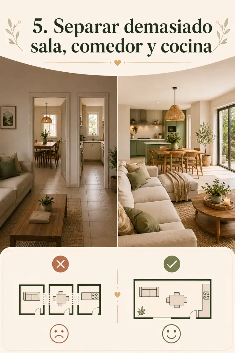 5. Separar demasiado sala, comedor y cocina