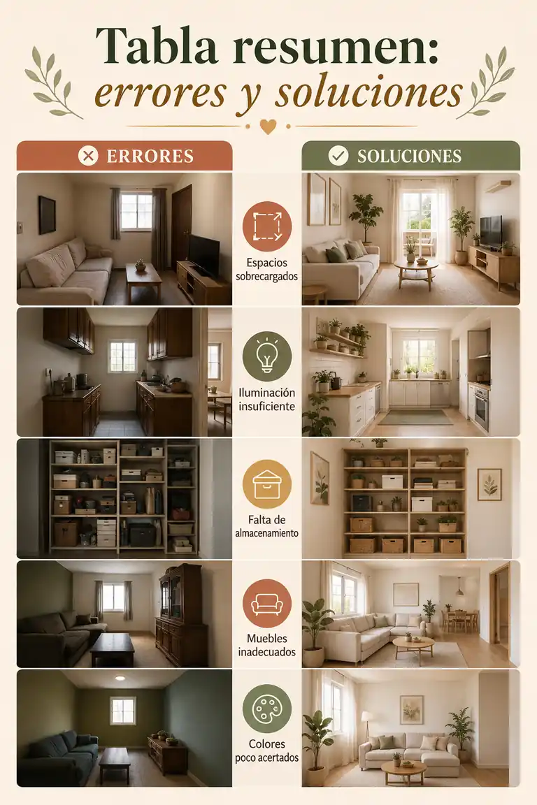 Tabla resumen: errores al diseñar una casa pequeña y cómo evitarlos
