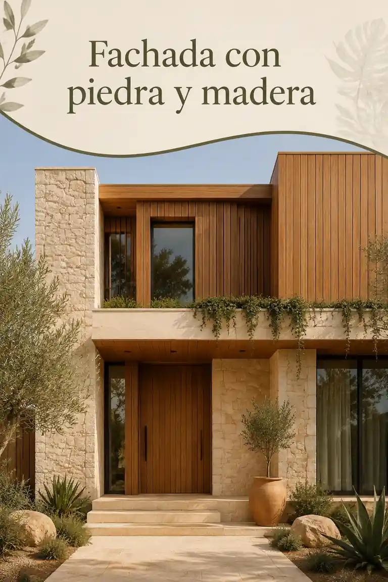 Fachada con piedra y madera