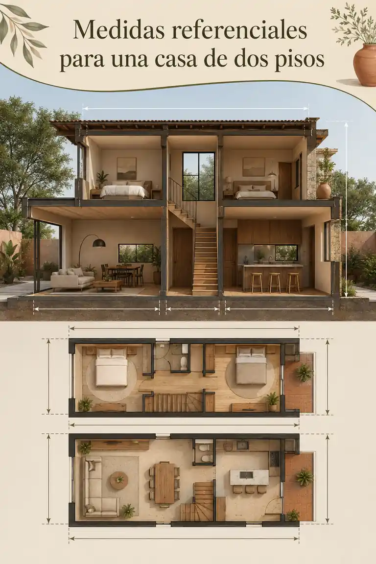 Medidas referenciales para una casa de dos pisos