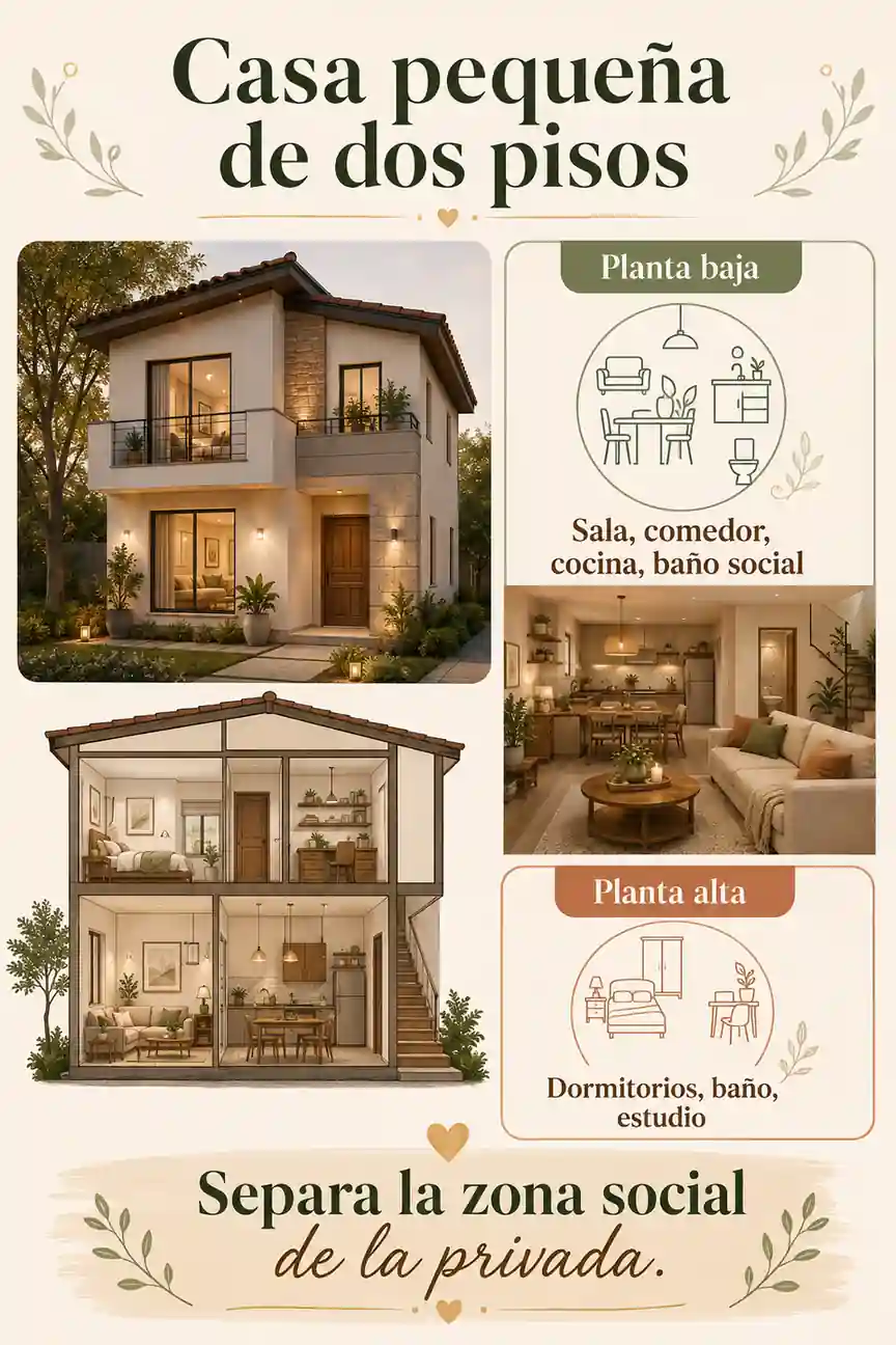 Distribución recomendada para casa pequeña de dos pisos