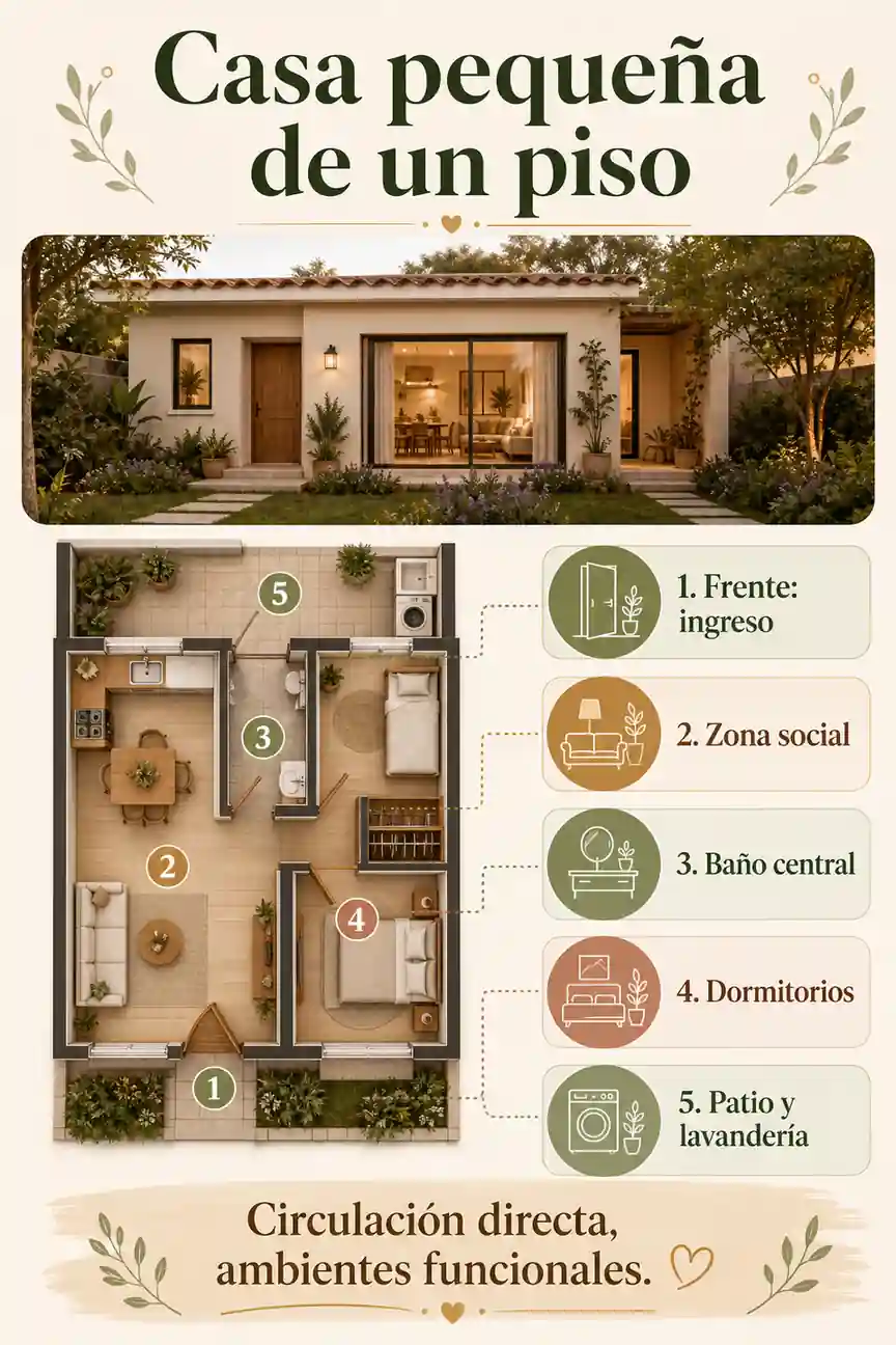 Distribución recomendada para casa pequeña de un piso