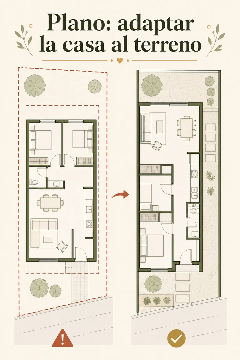 Plano para adaptar una casa pequeña al terreno