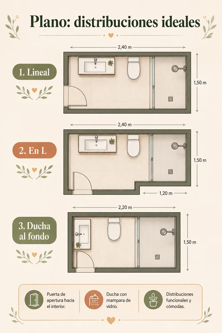 Planos de distribuciones ideales para baños pequeños