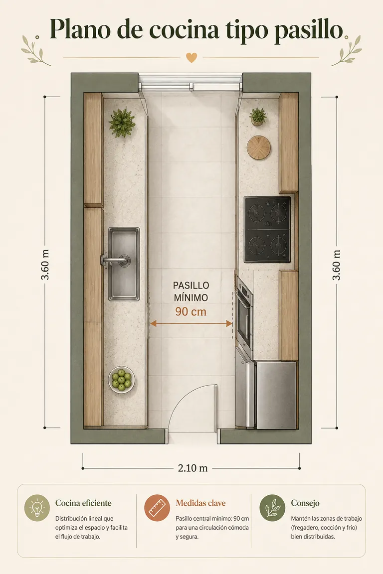 Plano de cocina tipo pasillo