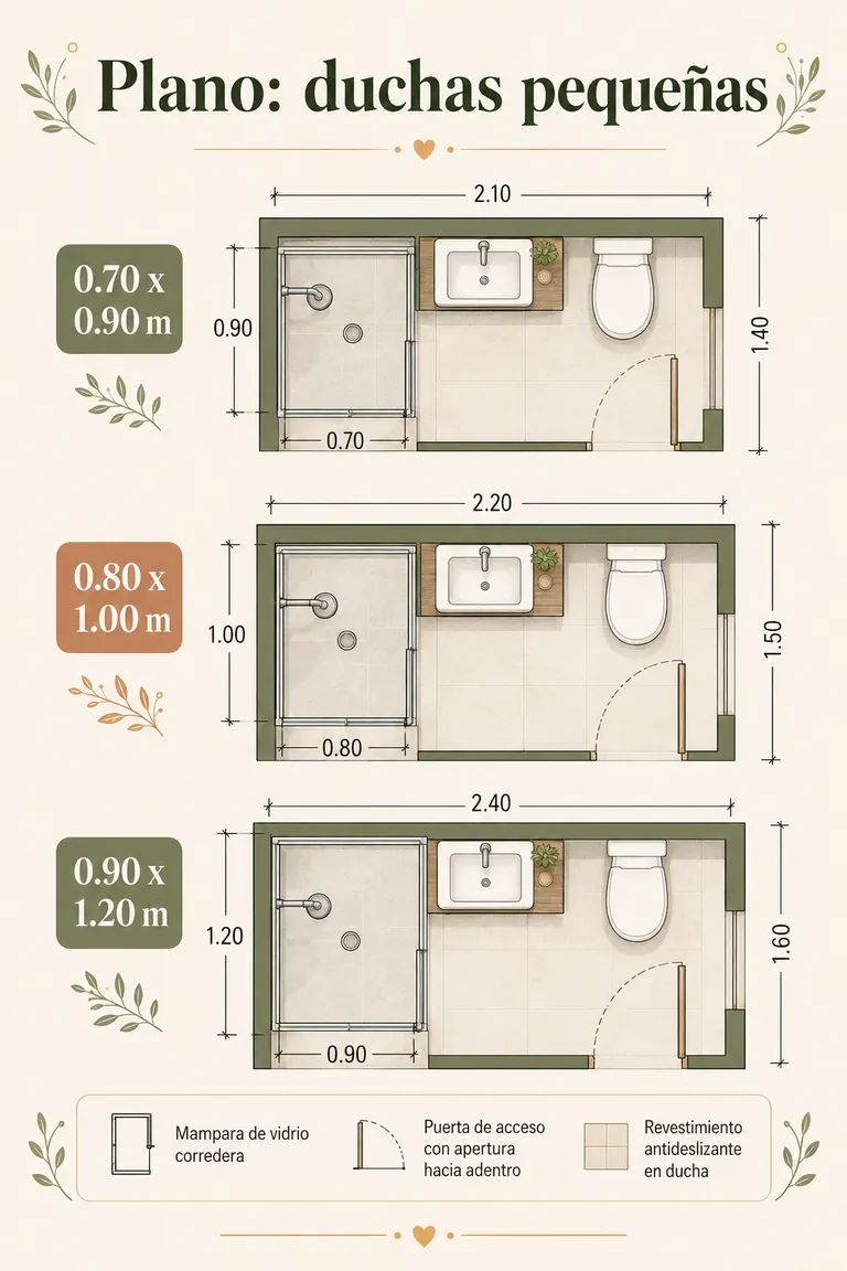 Planos de medidas para duchas pequeñas