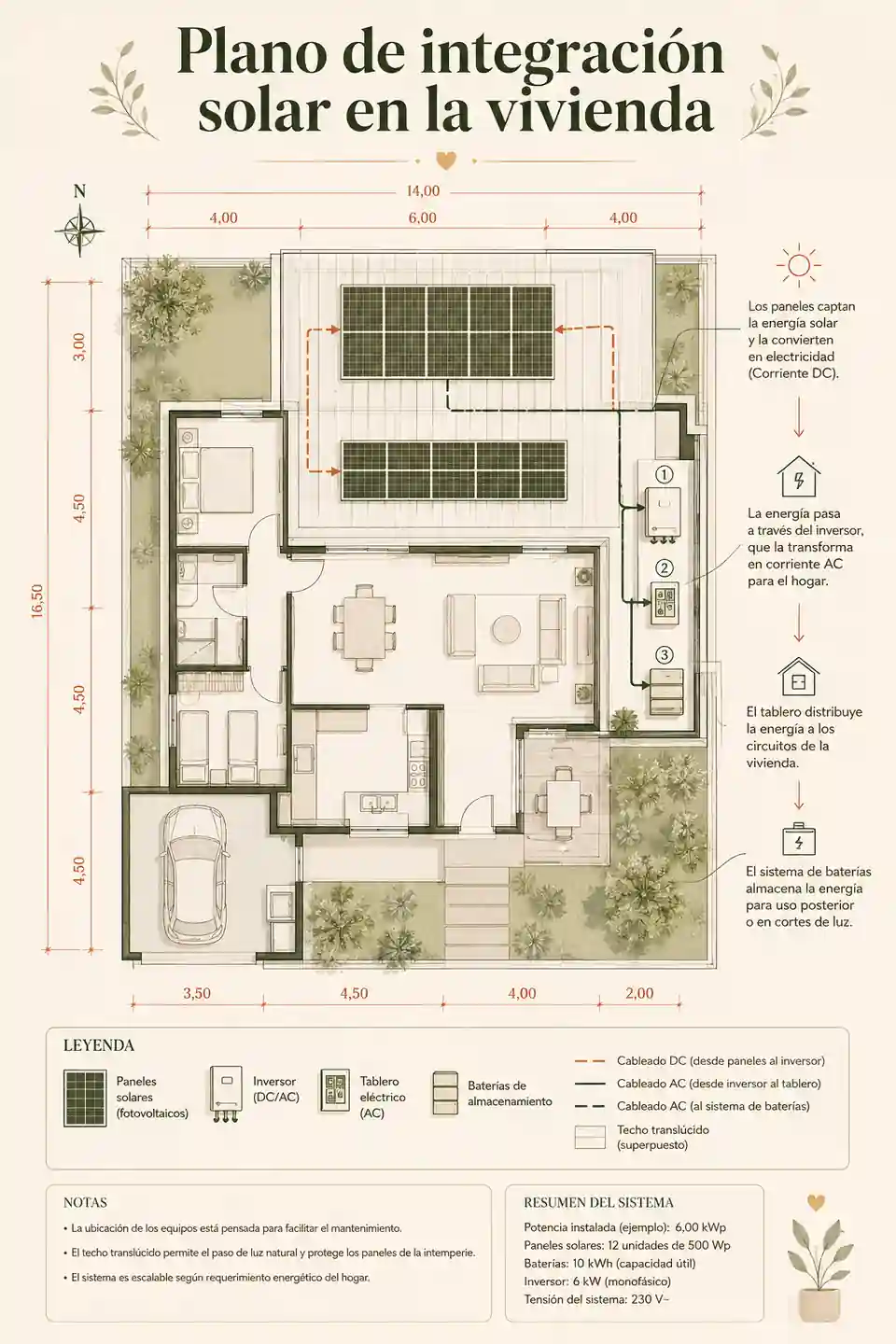 Plano de integración solar en la vivienda