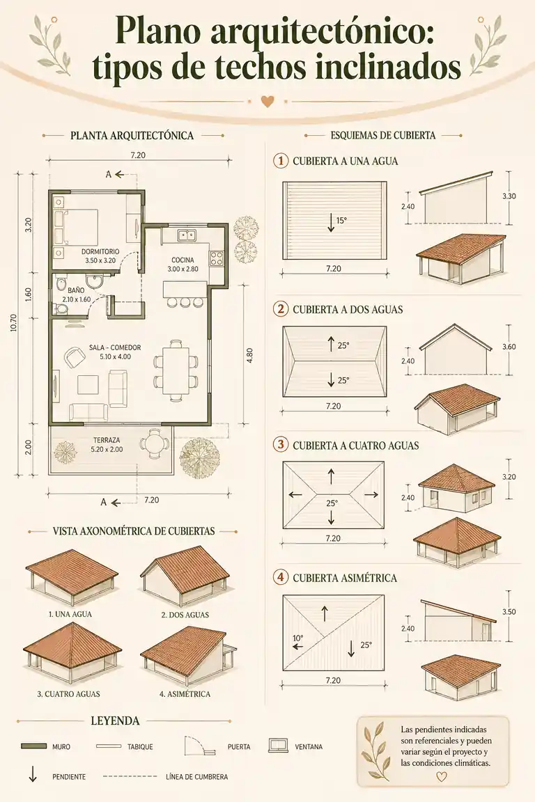 Plano arquitectónico: tipos de techos inclinados