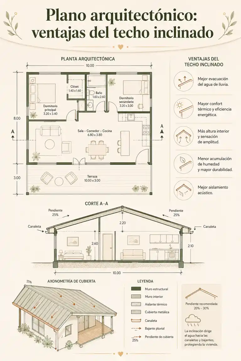 Plano arquitectónico: ventajas del techo inclinado