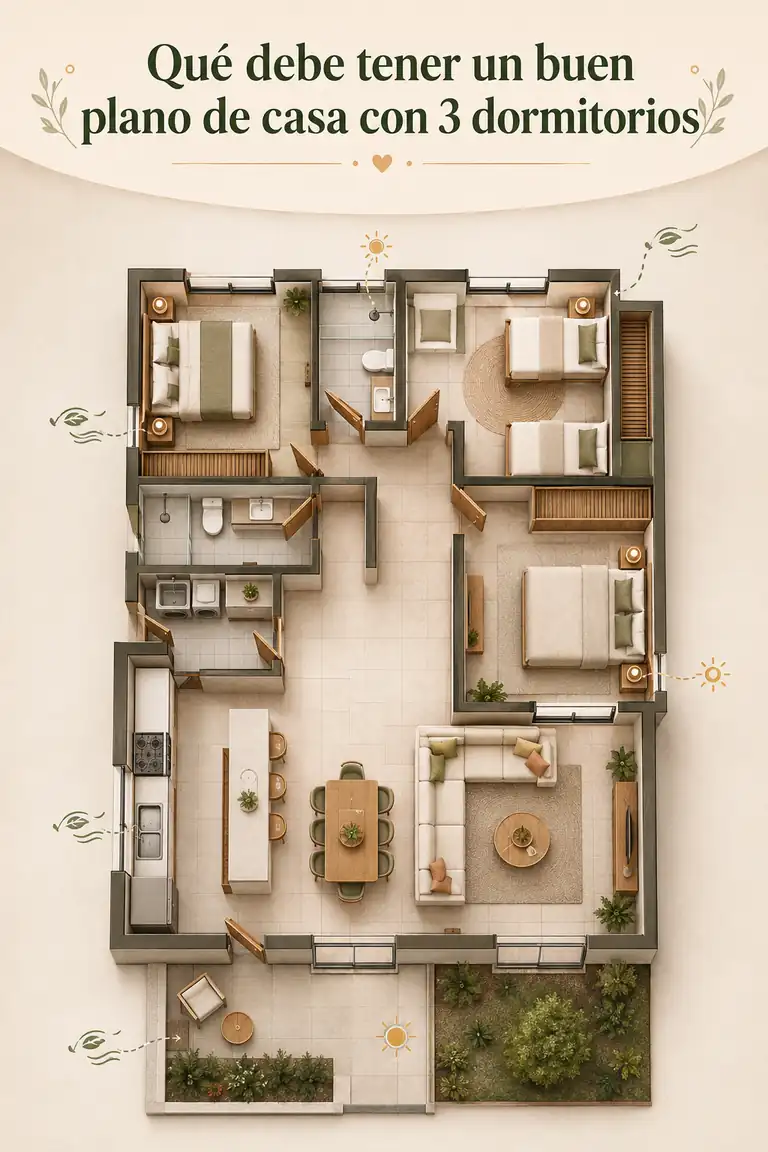 Qué debe tener un buen plano de casa con 3 dormitorios