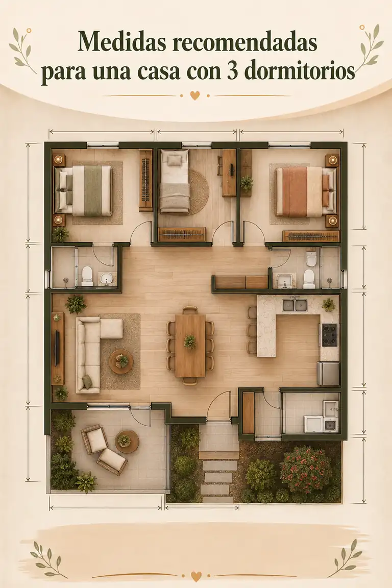 Medidas recomendadas para una casa con 3 dormitorios