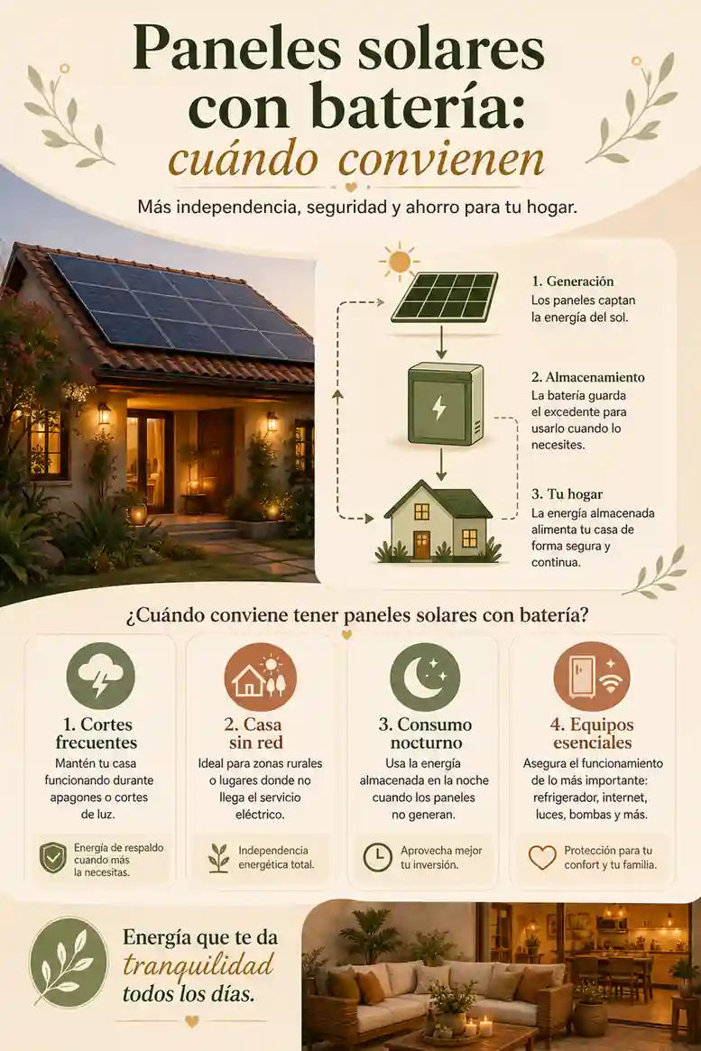 Paneles solares con batería: cuándo convienen