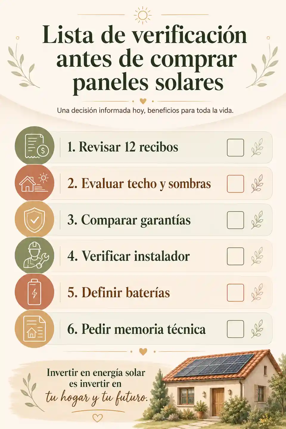 Lista de verificación antes de comprar paneles solares