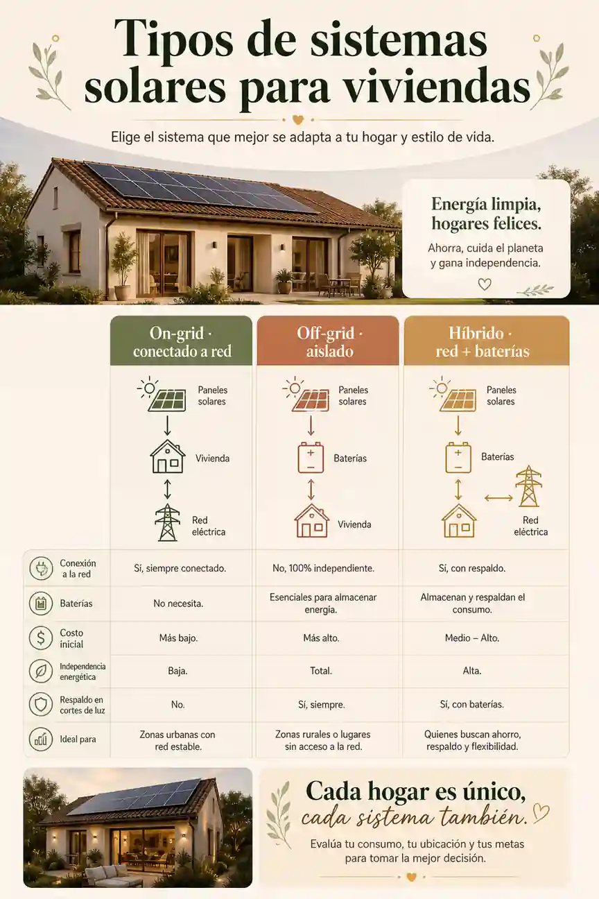 Tipos de sistemas solares para viviendas