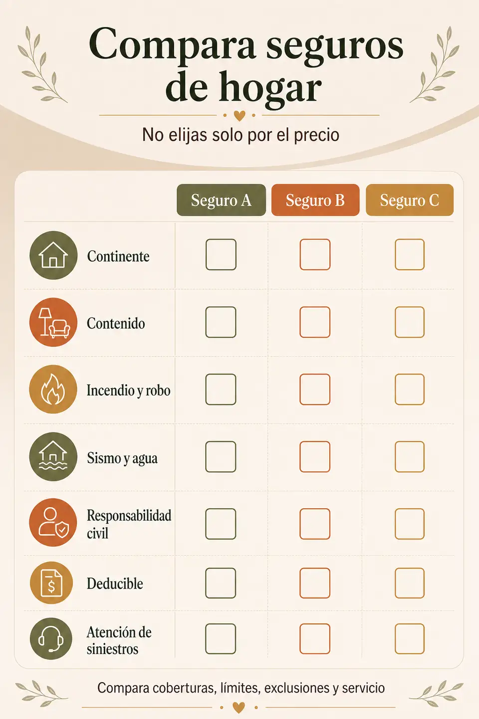 Tabla visual para comparar seguros de hogar