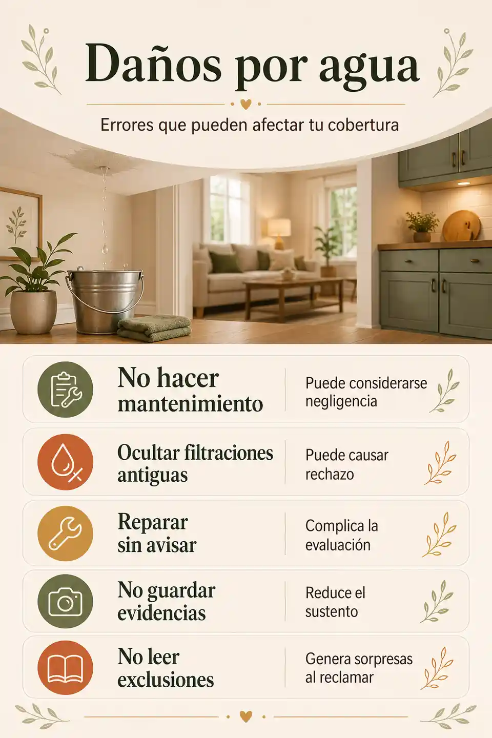 Errores que pueden afectar la cobertura por daños de agua