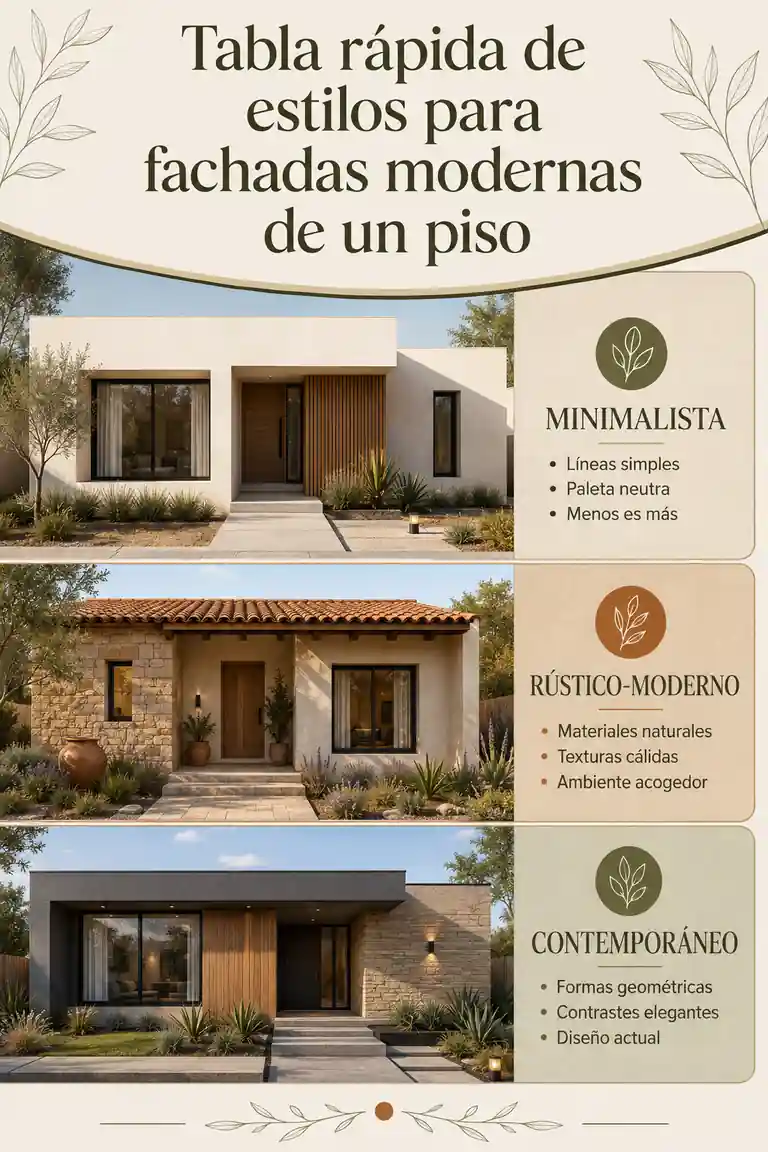 Tabla rápida de estilos para fachadas modernas de un piso